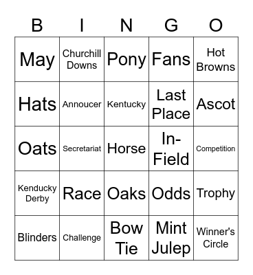 Kentucky Derby Bingo Card