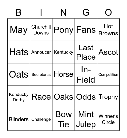 Kentucky Derby Bingo Card