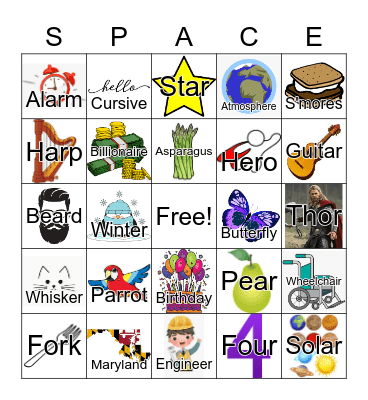 Medial and Final /r/ Space Bingo Card