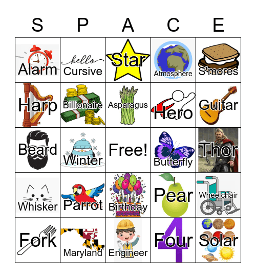 Medial and Final /r/ Space Bingo Card