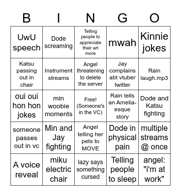 Holocreative VC Bingo Board Bingo Card
