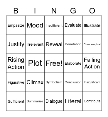 Vocab Review Bingo Card