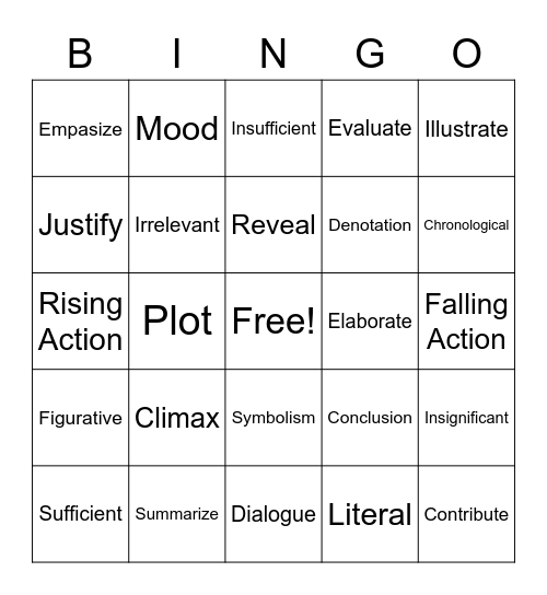 Vocab Review Bingo Card