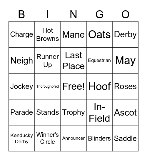 Kentucky Derby Bingo Card