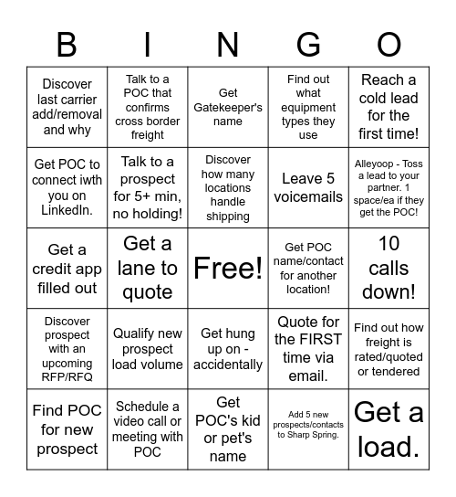 Head To Head Bingo Card