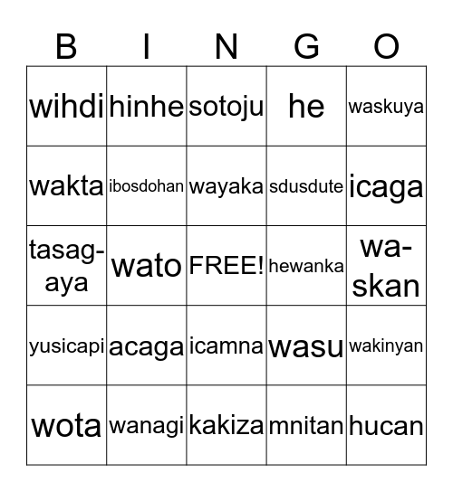 Weather Words Bingo Card