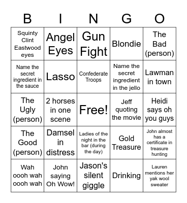 Spaghetti Western Night Bingo Card