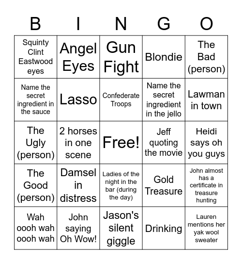 Spaghetti Western Night Bingo Card
