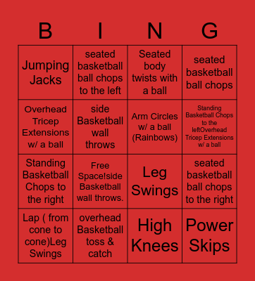 Cardiovascular Endurance Bingo Card