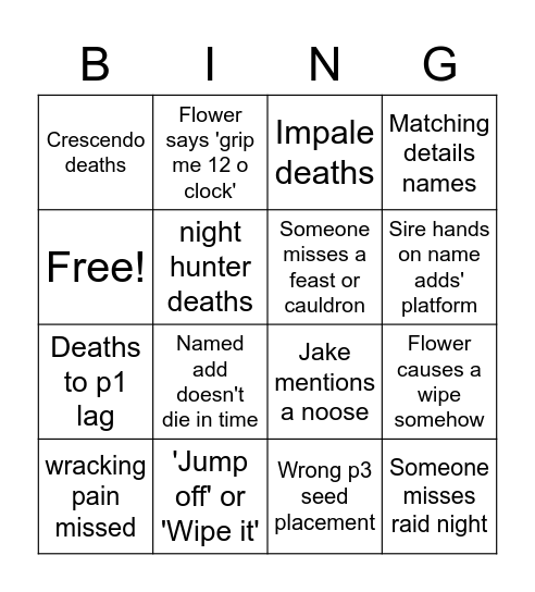 Offensive Sire Bingo Card