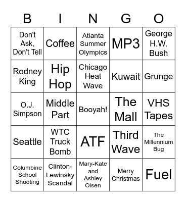 90'S BINGO Card