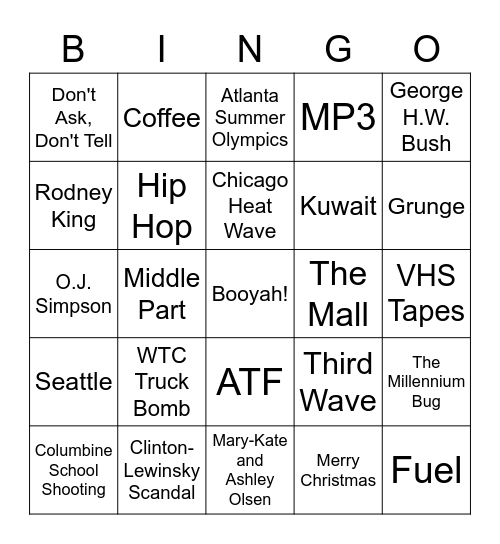 90'S BINGO Card