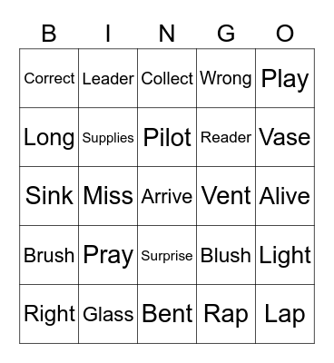 Minimal Pairs Bingo Card