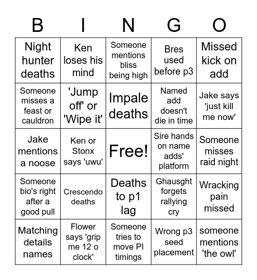 Offensive Sire Bingo Card
