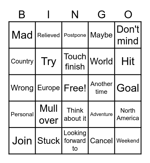 ASL 2 Plans and Goals Bingo Card