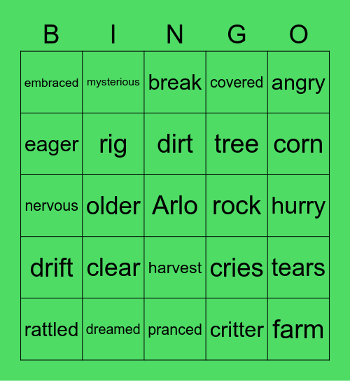 "R" Bingo Card