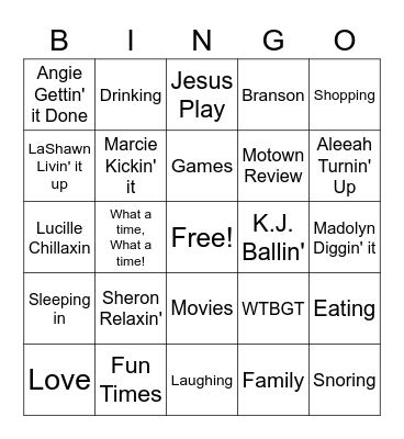Bogar Branson Vacation Bingo Card