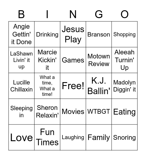 Bogar Branson Vacation Bingo Card