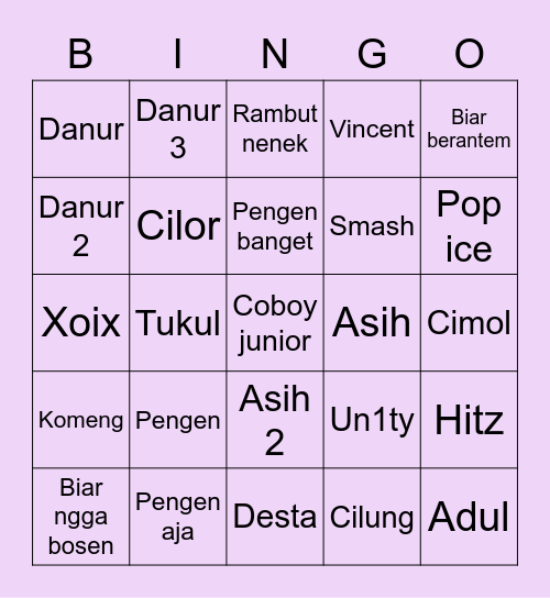 Minya Bingo Card
