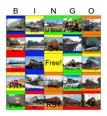 Steam and Diesel in North America Bingo Card