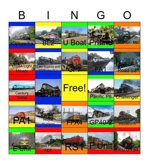 Steam and Diesel in North America Bingo Card