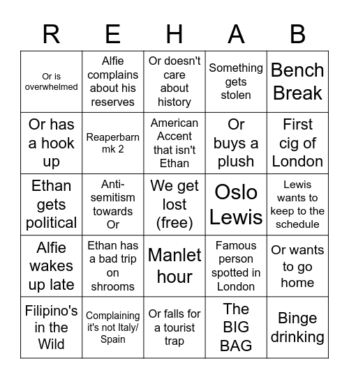 Neet Rehab 2021 Bingo Card