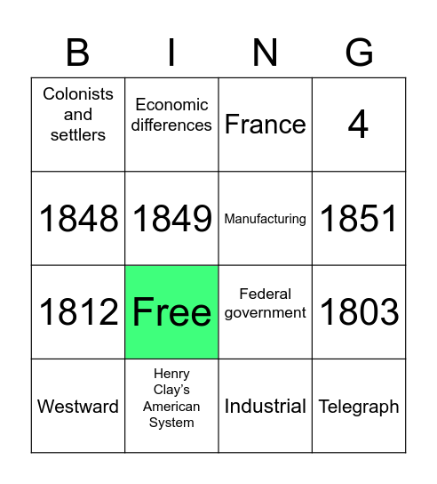 Period 4: 1800-1848 Bingo Card