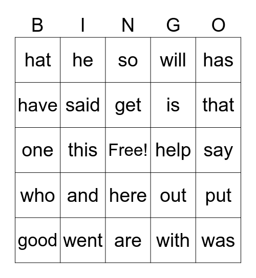 Sight Words Week 2 Bingo Card
