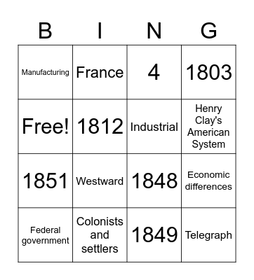 Period 4: 1800-1848 Bingo Card