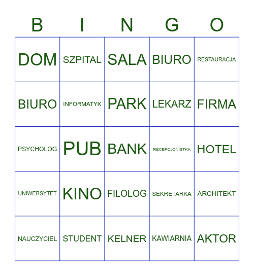 MIEJSCA I LUDZIE Bingo Card