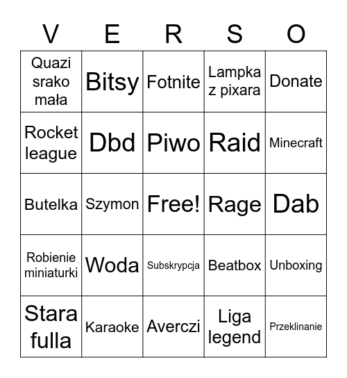 Bingo o Verso Bingo Card