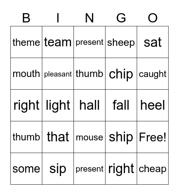 Pronunciation Bingo Card