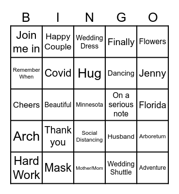 Wedding Speech Bingo Card