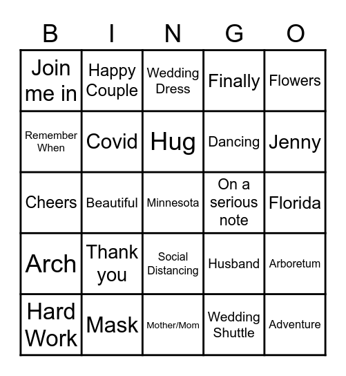 Wedding Speech Bingo Card
