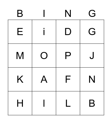 Letters Bingo Card