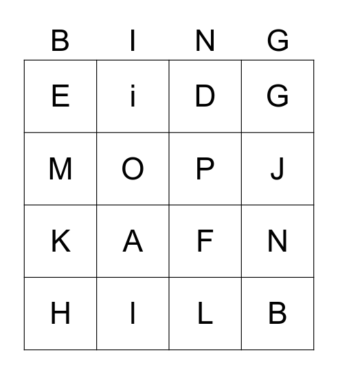 Letters Bingo Card