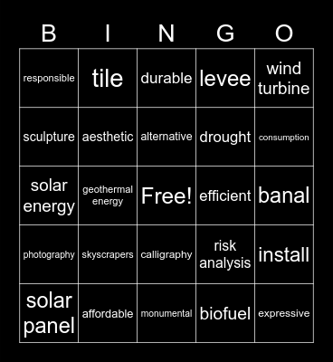 EXP ENG II Vocabulary review Bingo Card