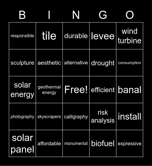 EXP ENG II Vocabulary review Bingo Card