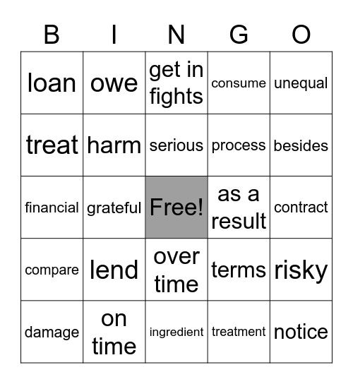 Unit 04 - Money and Relationships Bingo Card