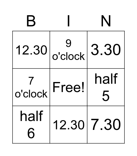 Can you find the time? Bingo Card