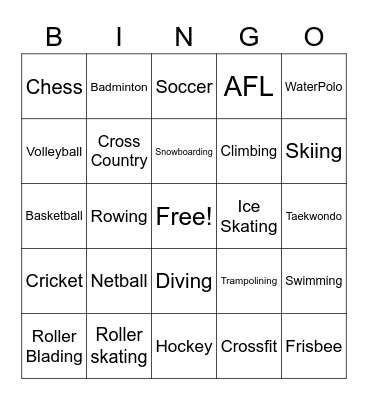 Sports Bingo Card