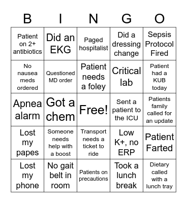 Nurse Bingo Card