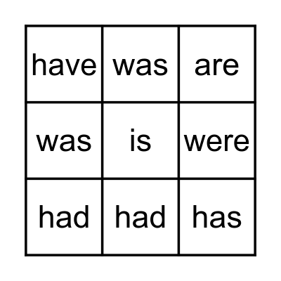Verbs: Linking Verbs- “be” & “have” Bingo Card
