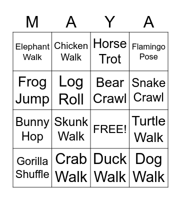 Maya's Bingo Card