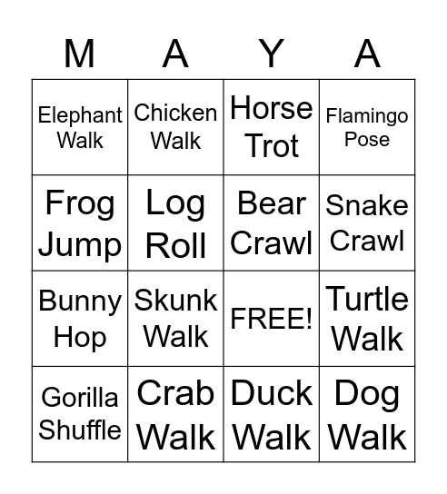 Maya's Bingo Card