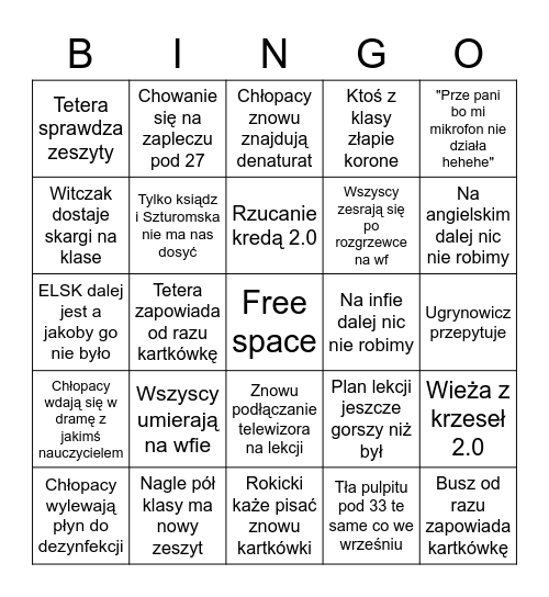 BINGO POWRÓT NA STACJONARNE Bingo Card