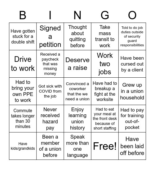 Solidarity Bingo! Bingo Card