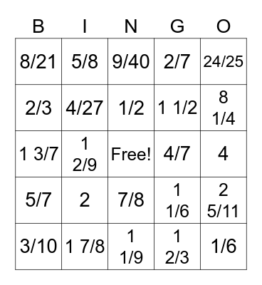 Fraction Division Bingo Card