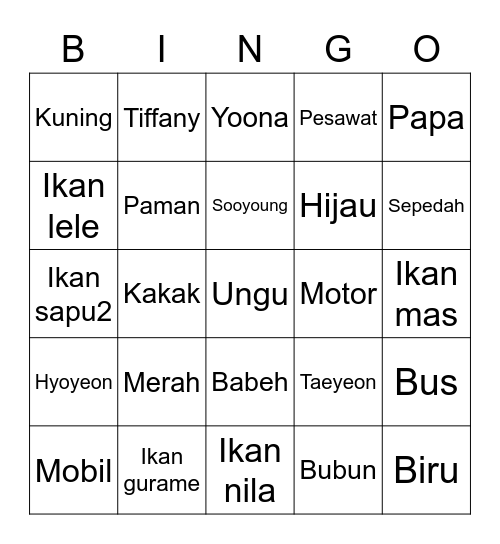 TY Bingo Card