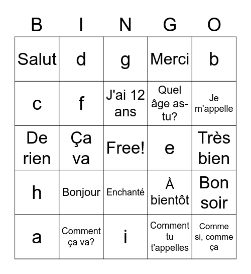 Greetings in French Bingo Card